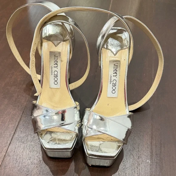 Jimmy Choo Metallic Silver Platform Sandals - Picture 2 of 3